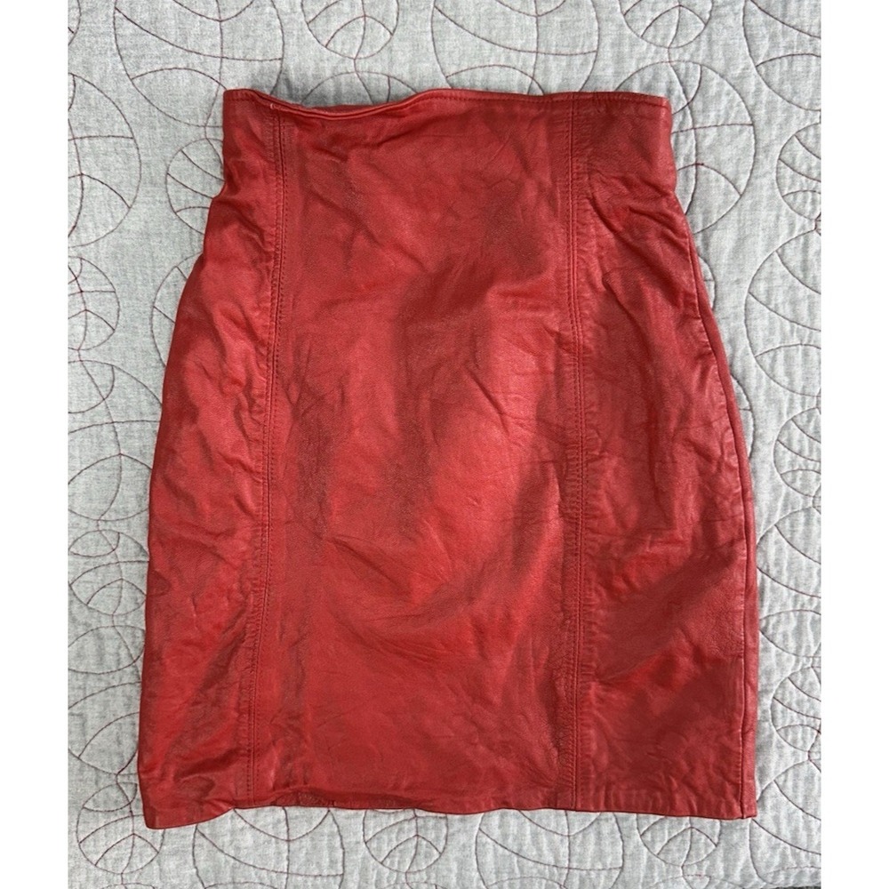 Vintage Firenze Skirt Womens Size 8 Leather Skirt Red Santa Barbara USA 80S 90S